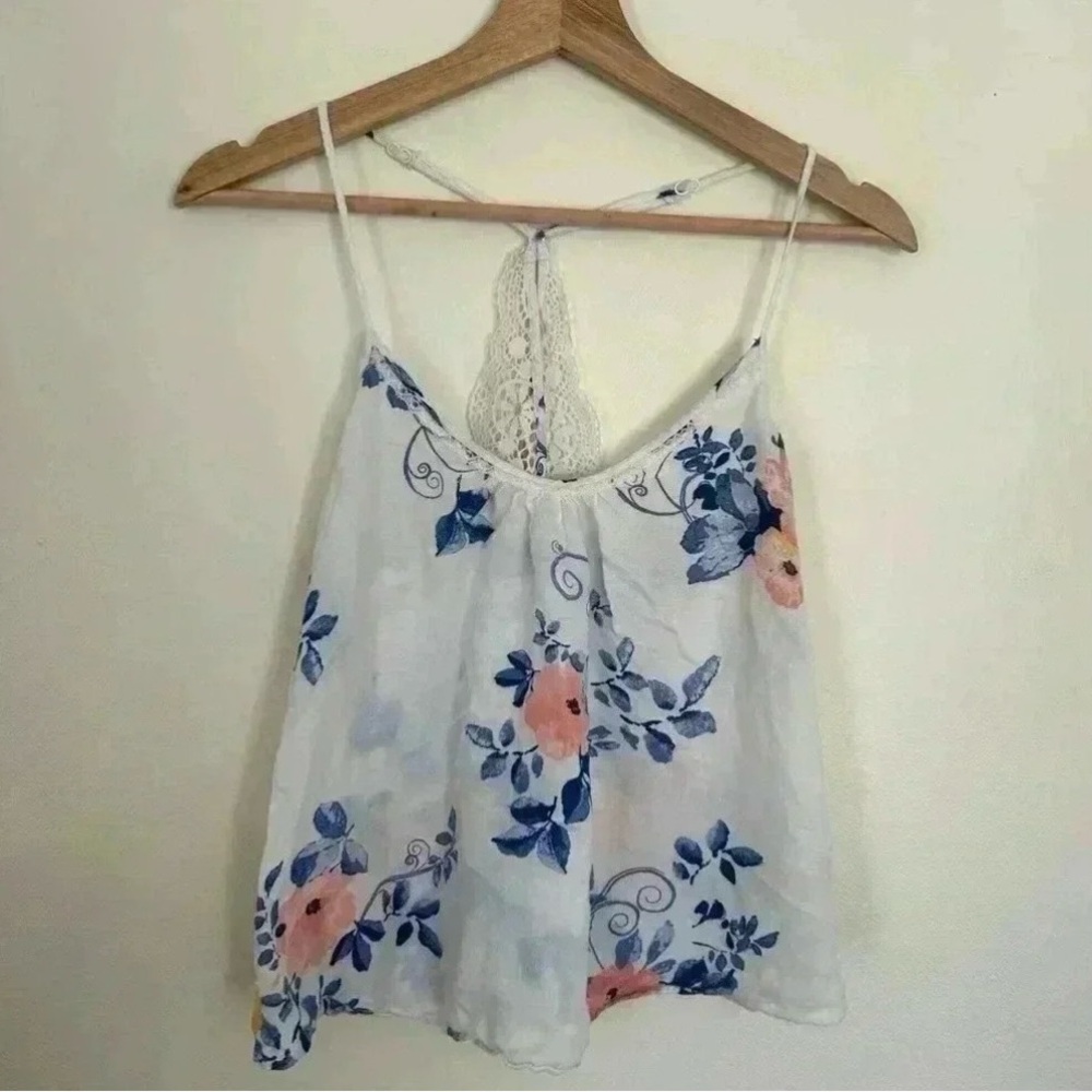 In Bloom White Camisole with Blue & Pink Floral Print